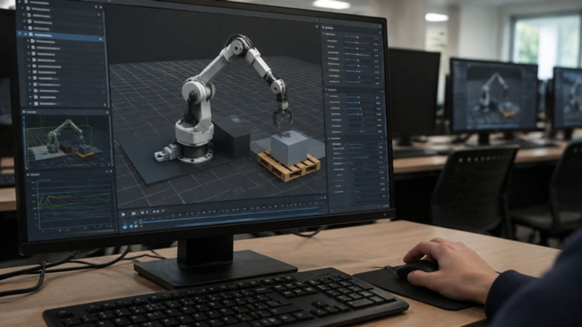 NVIDIA Isaac Sim 機械手臂模擬示意圖